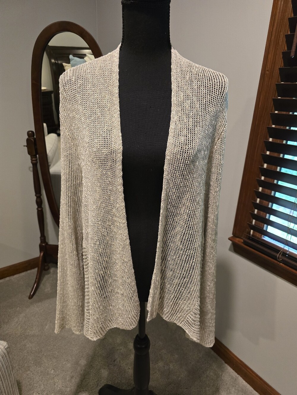 Eileen Fisher Open-Front Light Cream Knit Cardigan